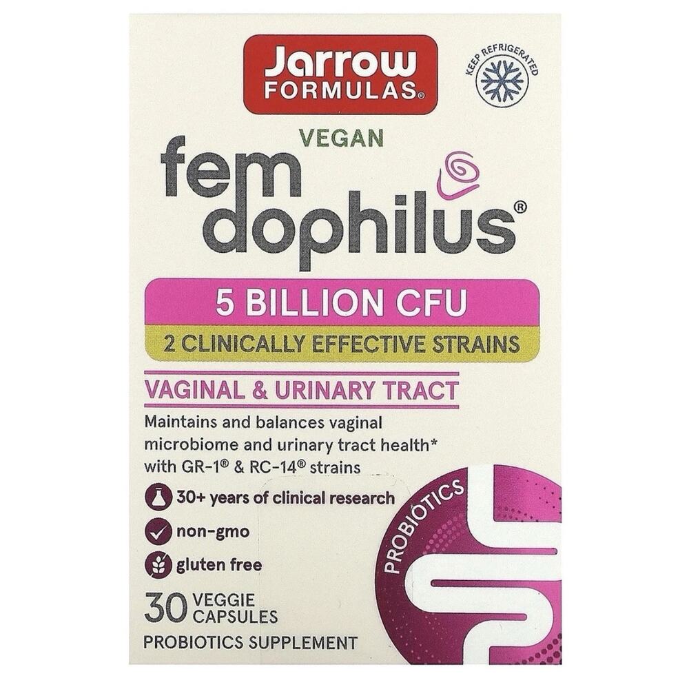 Jarrow Fem Dophilus 5 BILLION CFU Vaginal Urinary Yeast BV Vegan 30ct 02/27